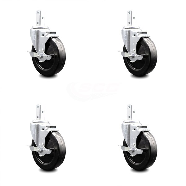 Service Caster 5 Inch Soft Rubber Wheel Swivel 3/4 Inch Square Stem Caster Set with Brake SCC SCC-SQ20S514-SRS-TLB-34-4 - main
